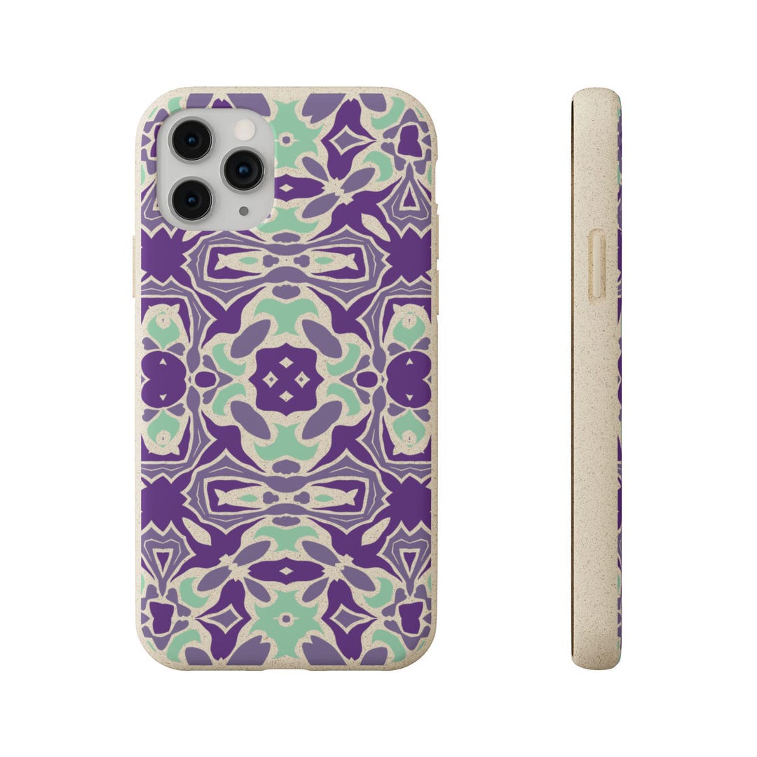 View of Eco-friendly Biodegradable Phone Case Boho Purple Green Kaleidoscope ...