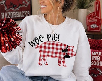 Woo Pig PNG, Red Gingham Pig, Arkansas Football Game Day Design (Digital Download)