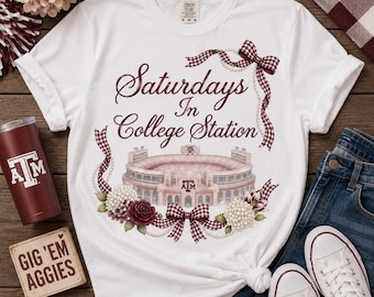Texas A&M Stadium Watercolor PNG, Maroon Gingham Bows (Digital Download)