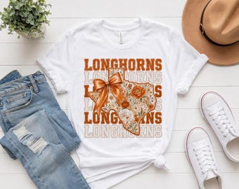 Longhorns Floral Bow PNG, Texas Game Day Sublimation, Western Spirit Design (Digital Download)