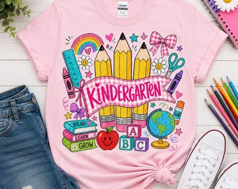 Kindergarten Teacher PNG, Back to School Design, School Supplies Art (Digital Download)