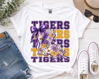 Tigers Floral Louisiana PNG, Purple Gold Game Day Graphic (Digital Download)