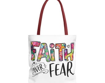 Bolsa de mano "Fe sobre el miedo": bolsa inspiradora para uso diario, bolsa motivacional para ir de compras o viajar, regalo para amigos y familiares.