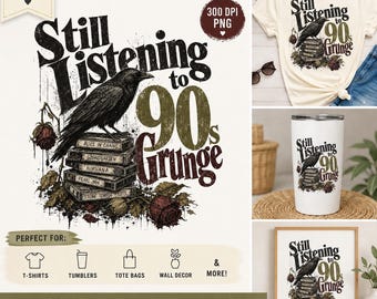 90s Grunge Graphic Tee, Alternative Rock Raven Art (Digital Download)