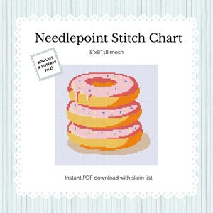 Donuts Needlepoint Pattern | Printable PDF Stitch Chart | Food Needlepoint