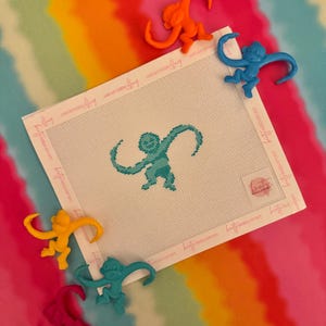 Teal Monkey Bag Charm or Mini Canvas Needlepoint Canvas | Hand painted needlepoint canvas, made to order, CANVAS ONLY