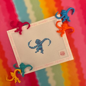 Blue Monkey Bag Charm or Mini Canvas Needlepoint Canvas | Hand painted needlepoint canvas, made to order, CANVAS ONLY