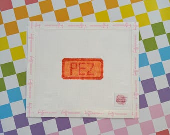 Orange PEZ Bag Charm or Mini Canvas Needlepoint Canvas | Hand painted needlepoint canvas, made to order, CANVAS ONLY