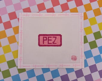 Pink PEZ Bag Charm or Mini Canvas Needlepoint Canvas | Hand painted needlepoint canvas, made to order, CANVAS ONLY