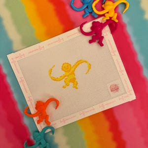 Yellow Monkey Bag Charm or Mini Canvas Needlepoint Canvas | Hand painted needlepoint canvas, made to order, CANVAS ONLY