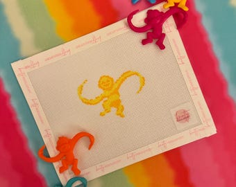 Yellow Monkey Bag Charm or Mini Canvas Needlepoint Canvas | Hand painted needlepoint canvas, made to order, CANVAS ONLY