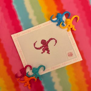 Pink Monkey Bag Charm or Mini Canvas Needlepoint Canvas | Hand painted needlepoint canvas, made to order, CANVAS ONLY