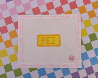 Yellow PEZ Bag Charm or Mini Canvas Needlepoint Canvas | Hand painted needlepoint canvas, made to order, CANVAS ONLY