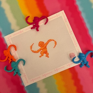 Orange Monkey Bag Charm or Mini Canvas Needlepoint Canvas | Hand painted needlepoint canvas, made to order, CANVAS ONLY