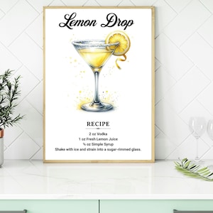 Lemon Drop Martini Wall Decor, Digital Download Cocktail Art, Stylish Kitchen Print, Perfect Gift for Parties