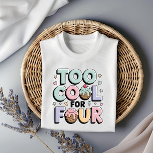 Too Cool for Four PNG, 4th Birthday Ice Cream Clipart, Cute Party Design for Girls, Sweet Dessert Theme Decor, Instant Digital Download