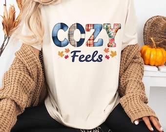 Cozy Feels Fall PNG: Quilted Patchwork Autumn Design (Digital Download)