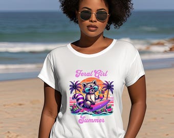Feral Girl Summer Raccoon PNG: Funny Beach Clipart (Digital Download)