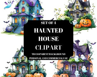 Watercolor Haunted House Clipart Set: Spooky Ghost PNG (Digital Download)
