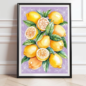 Watercolor Lemon Printable Wall Art, Citrus Kitchen Decor, Vibrant Fruit Artwork for Dining Room or Cafe, Kitchen Art, Digital Download