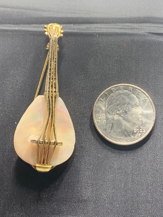 Vintage Abalone Mandolin pin, brooch signed copyr… - image 4
