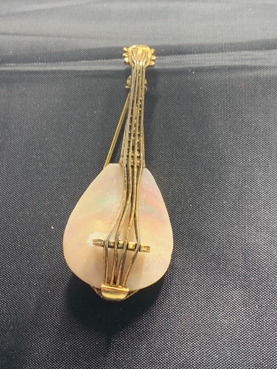 Vintage Abalone Mandolin pin, brooch signed copyr… - image 1