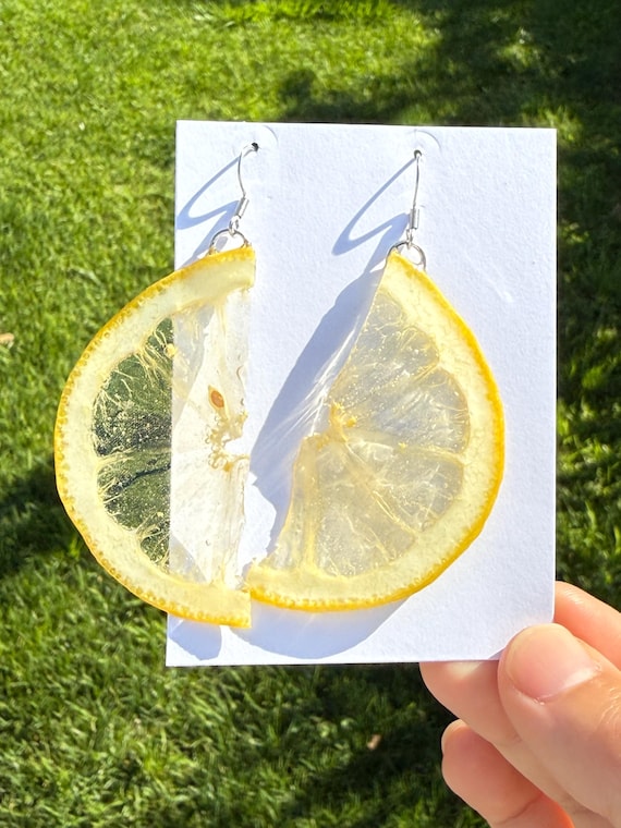 Real Lemon Earrings/supper Thin/ Lemon Slice Earrings Citrus