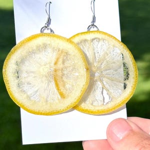 Real Lemon Earrings// Fruit Earrings// lemon slice earrings citrus jewelry//Statement Earring//Supper thin//Pressed Lemon//Birthday Gifts