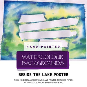 Junto al lago de fondo - Cartel pintado a mano con acuarela Invitación Redes sociales Descarga digital verde azul amarillo