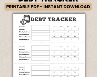 Debt Payment Tracker Printable, Debt Payoff Sheet, Budget Binder Insert, Financial Tracker, Budget Template, Money Management Worksheet