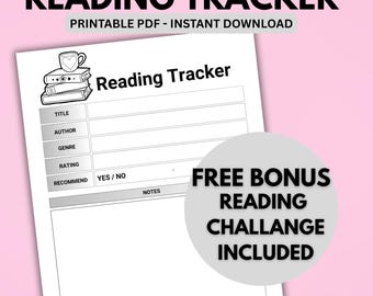 Reading Tracker Printable PDF, Book Journal Page, Book Review Log, Reading Log, Printable Reading Tracker, Instant Download