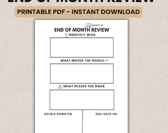 Monthly Reflection Printable, End of Month Review Planner Page, Month in Review Worksheet, Monthly Reset, End of Month Tracker