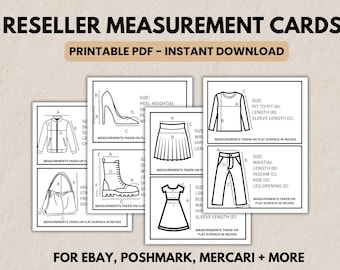 Printable Reseller Measurement Cards | Clothing Measurement Guide And Tool for Reselling on eBay Poshmark Mercari