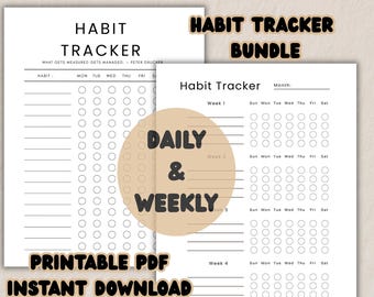Paquete de seguimiento de hábitos imprimible en PDF. Seguimiento de hábitos diarios y semanales para objetivos personales. Hojas de planificación de productividad. Seguimiento de rutinas. Tareas a realizar.