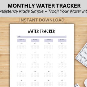 Water Tracker, Monthly Water Intake Printable, Habit Tracker, Daily Hydration Tracker, Water Intake Log, Wellness Planner, Monthly Tracker