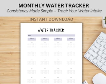 Water Intake Tracker Printable Daily Hydration Log Monthly Wellness Habit Tracker Digital PDF Self Care Journal Planner Sheet