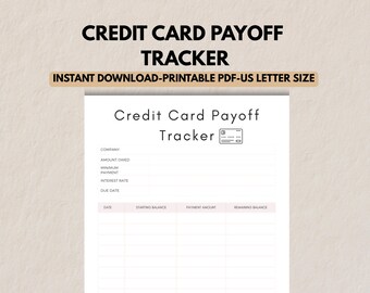 Credit Card Payoff Tracker Printable PDF, Debt Payment Log, Budget Binder Payoff Sheet, Snowball Avalanche Planner