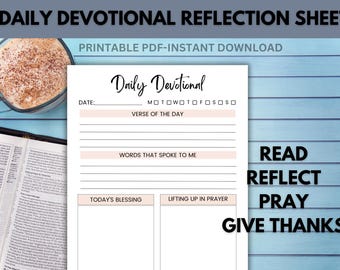 Daily Devotional Reflection Sheet Printable PDF, Faith Journal Page, Scripture Prayer Tracker, Bible Study Worksheet