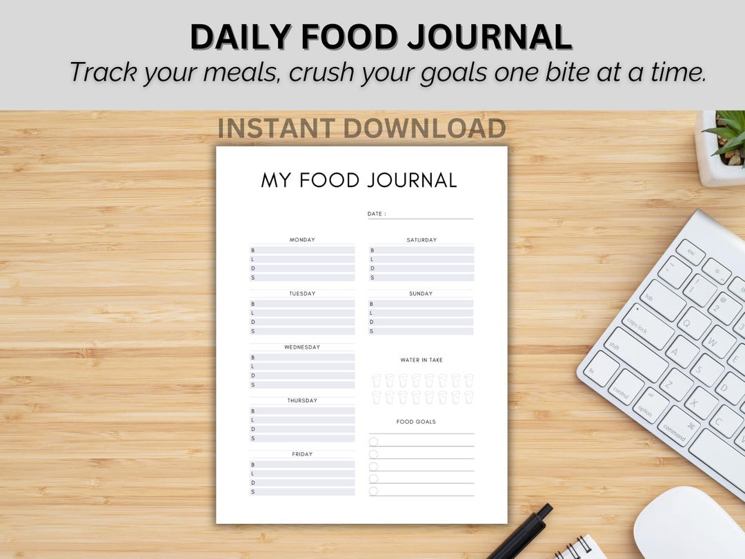 Daily Food Log Applications Food Journal Printable, Daily Food Log, Meal Tracker, Weekly Meal ...