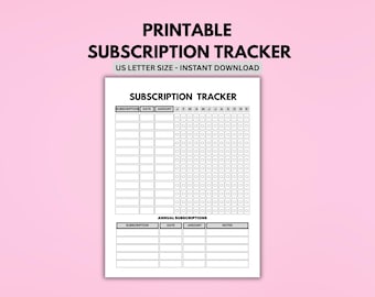 Subscription Tracker Printable, Monthly Subscription Log, Recurring Expenses Tracker, Bill & Membership Tracking Sheet, Budget Planner PDF