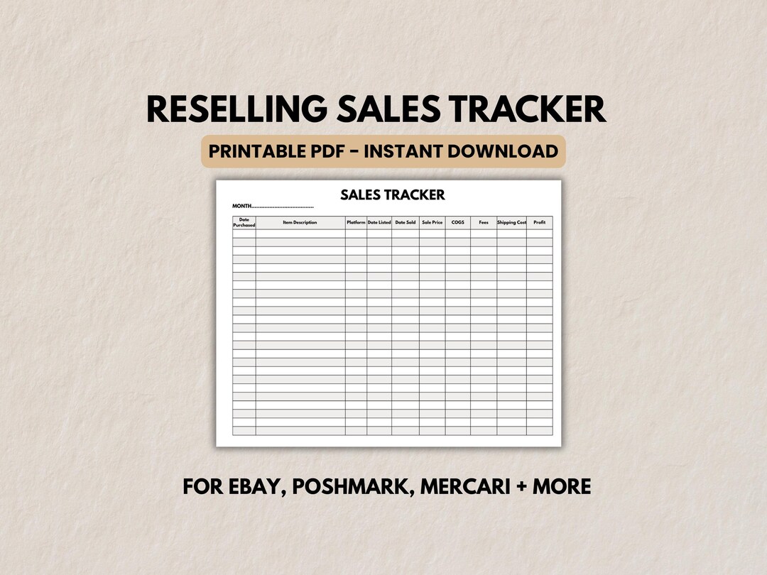 Reselling Sales Tracker Printable | Online Business Sales Log | Profit ...