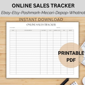 Printable Online Sales Tracker for Resellers - Instant Download PDF. Track your sales, costs, and profits across multiple platforms, including eBay, Etsy, Poshmark, Mercari, Depop, and Whatnot. Perfect for small business owners, resellers, and e-commerce sellers looking to stay organized