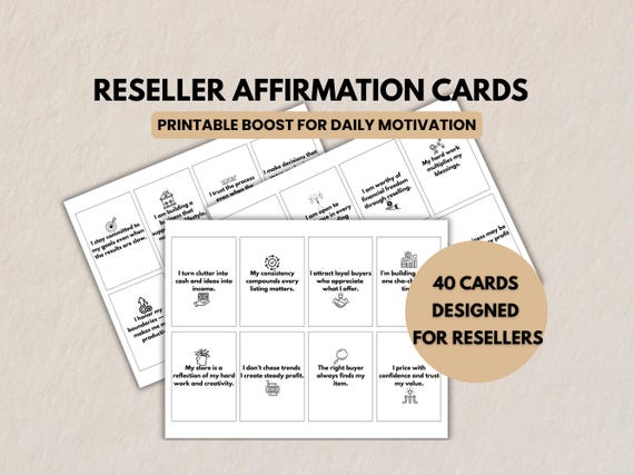 Reseller Affirmation Cards Printable, Motivational Mindset Cards for Online Sellers, Positive Quotes for Small Business Entrepreneurs