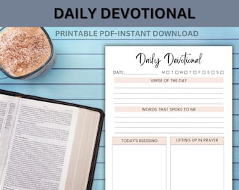 Dagelijks devotioneel afdrukbaar geloofsdagboek schrift reflectieblad Bijbelstudie afdrukbaar religieus cadeau christelijk planner gebed