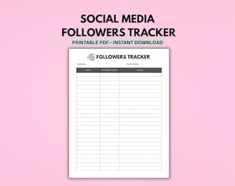 Followers Tracker Printable, Social Media Growth Tracker, Monthly Follower Count Log for Instagram TikTok Creators, Social Media Planner