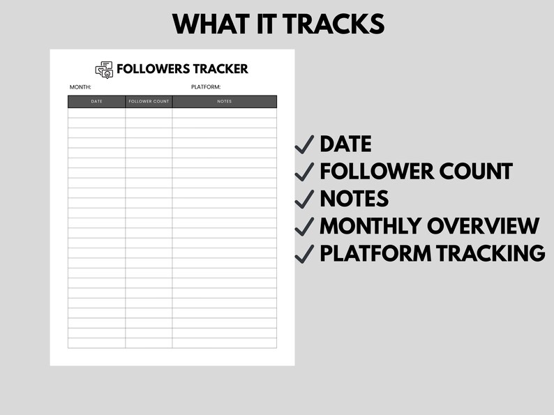 Followers Tracker Printable, Social Media Growth Tracker, Monthly ...