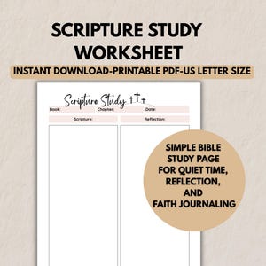 Hoja de trabajo para estudio bíblico imprimible en PDF, hoja de reflexión para el estudio bíblico, página para diario de fe, inserto para agenda cristiana