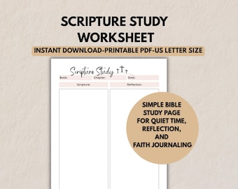 Hoja de trabajo para estudio bíblico imprimible en PDF, hoja de reflexión para el estudio bíblico, página para diario de fe, inserto para agenda cristiana