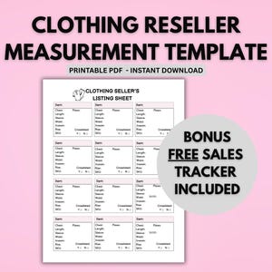 Reseller Listing Template Clothing Measurements Form Printable PDF for Ebay Poshmark Mercari Sellers Reselling Tool Listing Guide