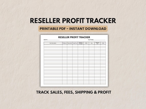 Reseller Profit Tracker Printable, Sales Fees & Shipping Tracking Sheet, Online Seller Profit Log, Printable Sales Record for eBay Poshmark
